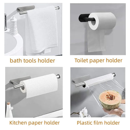 Stainless Steel Paper Towel Holder Self Adhesive Toilet Roll Paper Holder No Punching Kitchen Bathroom Lengthen Storage Rack